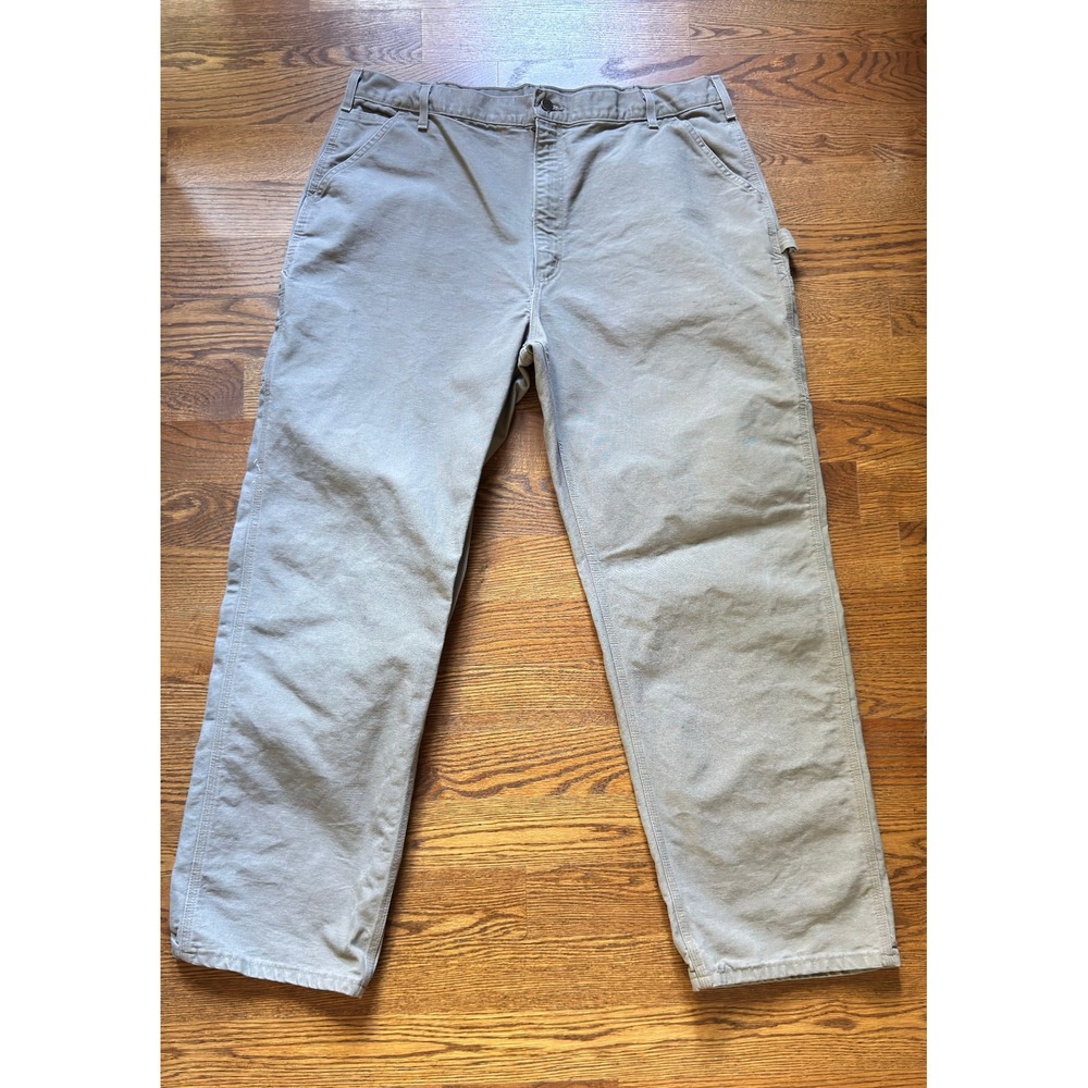 Carhartt Mens Loose Fit Canvas Carpenter Pants Tan Khaki Workwear 42x34